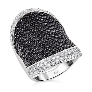 Thai Black Spinel, White Zircon 4.00 ctw Ring in Sterling Silver (Size 5.5)