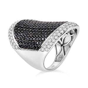 Thai Black Spinel, White Zircon 4.00 ctw Ring in Sterling Silver (Size 5.5)