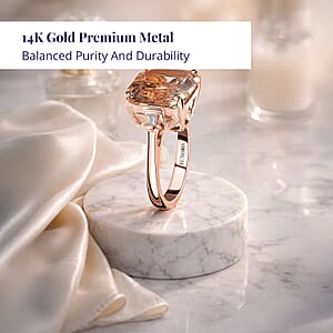 Luxoro Asscher Cut AAA Marropino Morganite and I3 Diamond 6.60 ctw Ring in 14K Rose Gold (Size 10.0) 5.60 Grams