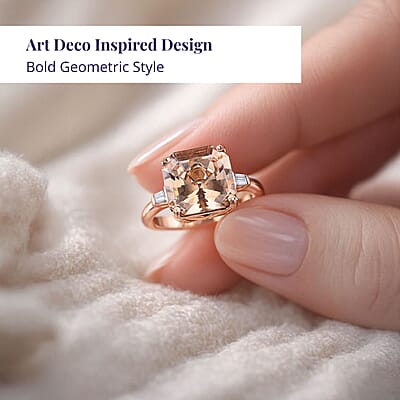 Luxoro Asscher Cut AAA Marropino Morganite and I3 Diamond 6.60 ctw Ring in 14K Rose Gold (Size 10.0) 5.60 Grams