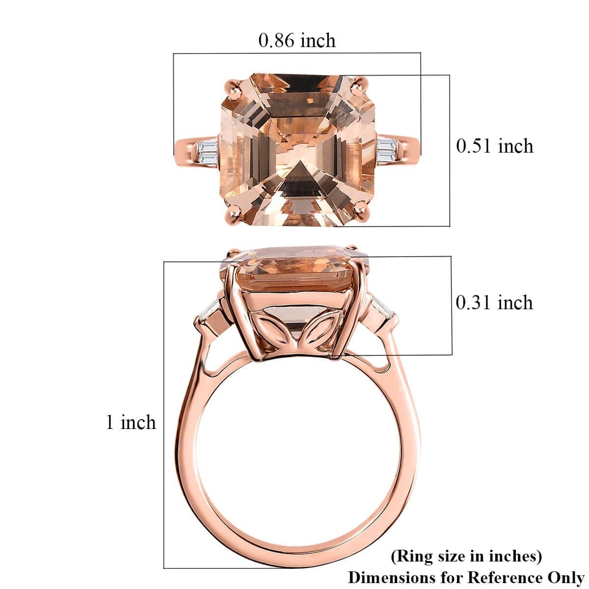 Luxoro Asscher Cut AAA Marropino Morganite and I3 Diamond 6.60 ctw Ring in 14K Rose Gold (Size 10.0) 5.60 Grams image number 5