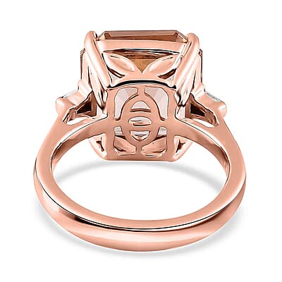 Luxoro Asscher Cut AAA Marropino Morganite and I3 Diamond 6.60 ctw Ring in 14K Rose Gold (Size 10.0) 5.60 Grams