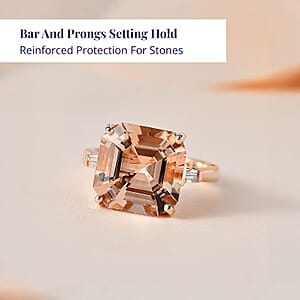 Luxoro Asscher Cut AAA Marropino Morganite and I3 Diamond 6.60 ctw Ring in 14K Rose Gold (Size 9.0) 5.60 Grams