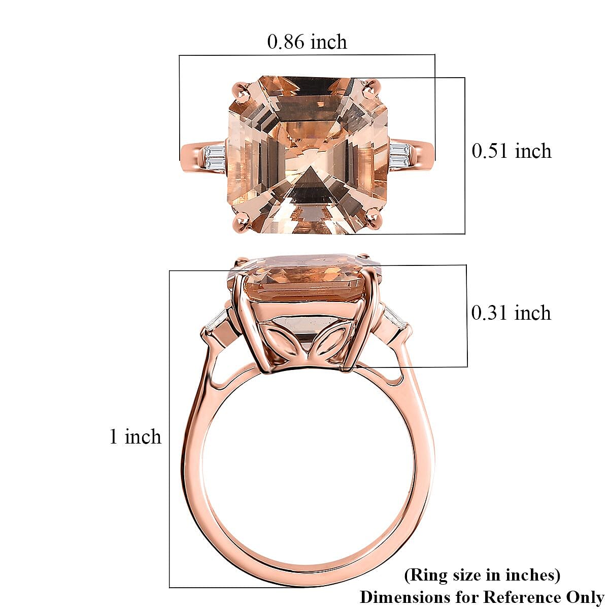 Luxoro Asscher Cut AAA Marropino Morganite and I3 Diamond 6.60 ctw Ring in 14K Rose Gold (Size 9.0) 5.60 Grams image number 5