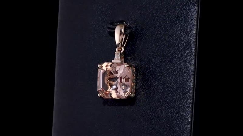 Luxoro 14K Rose Gold Asscher Cut AAA Marropino Morganite and I3 Diamond Pendant 6.50 ctw