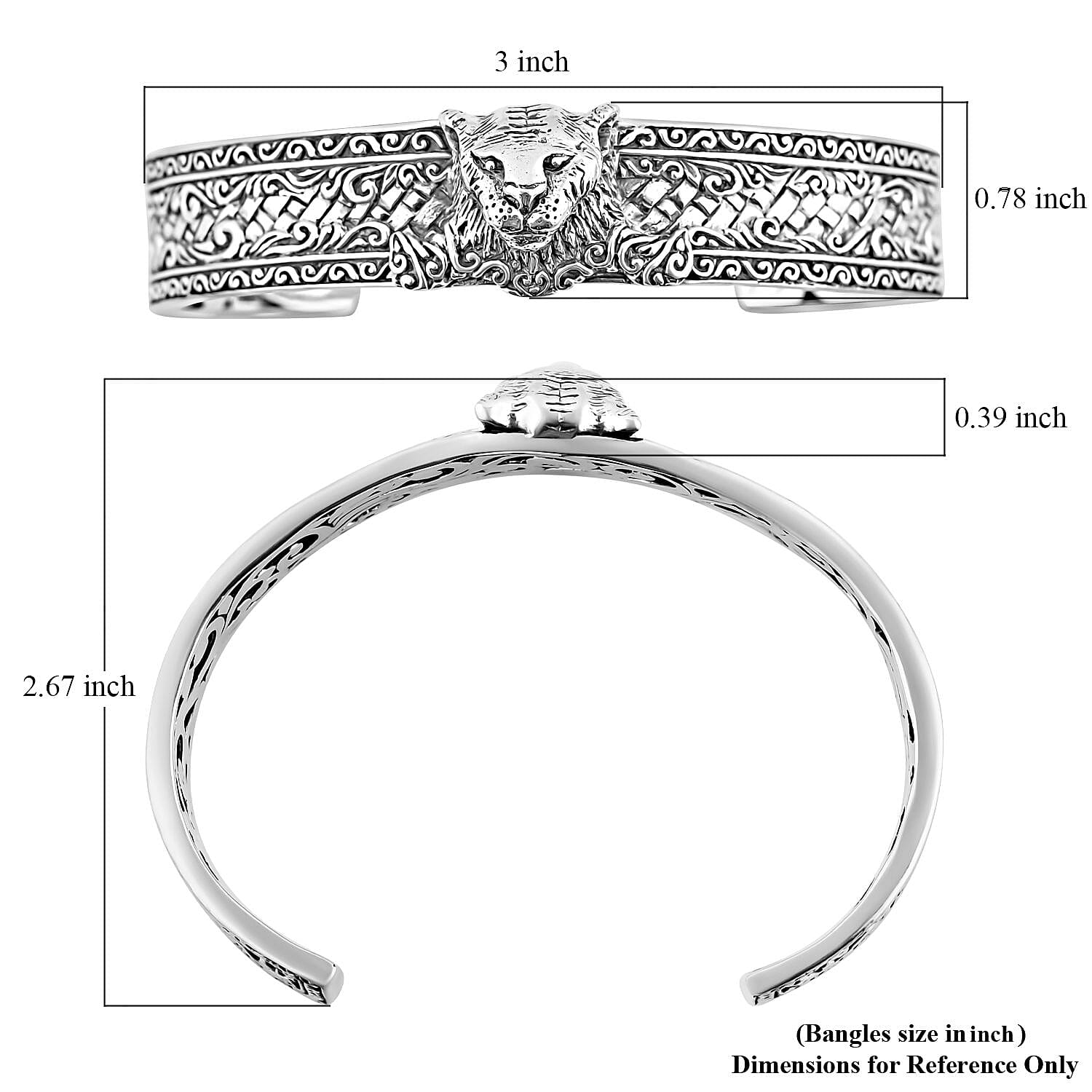 Bali Legacy Sterling Silver Lion Cuff Bracelet (7.25 In) 38.75 Grams