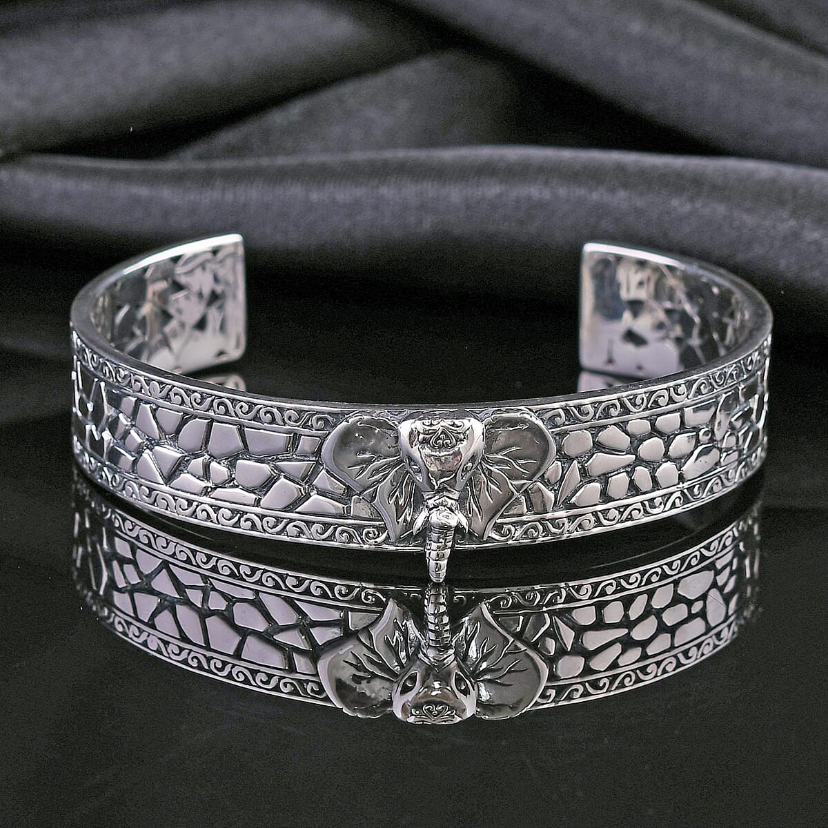 Bali Legacy Sterling Silver Elephant Cuff Bracelet (7.25 In) 38.75 Grams image number 1