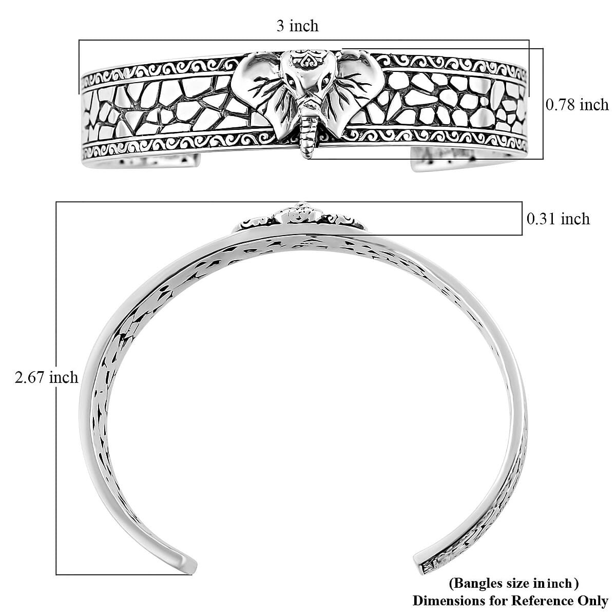 Bali Legacy Sterling Silver Elephant Cuff Bracelet (7.25 In) 38.75 Grams image number 5