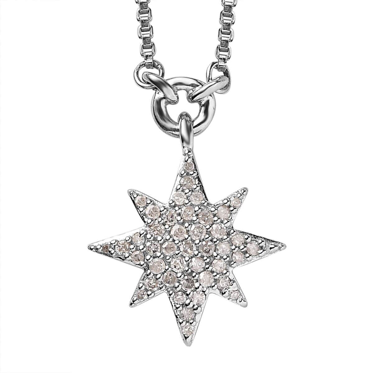 Diamond Celestial Star Burst Necklace 18 Inches in Rhodium Over Sterling Silver 0.33 ctw image number 0