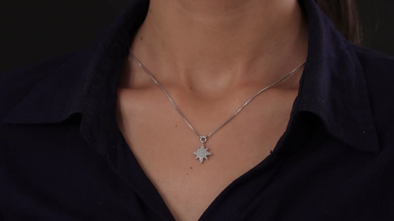 Diamond Celestial Star Burst Necklace 18 Inches in Rhodium Over Sterling Silver 0.33 ctw