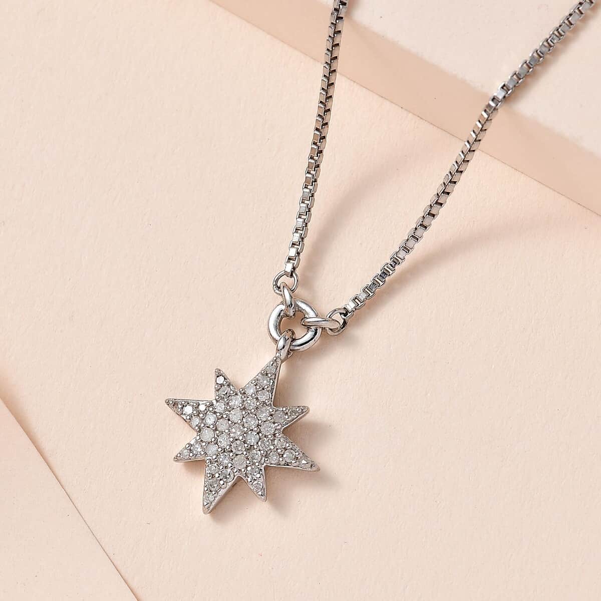 Diamond Celestial Star Burst Necklace 18 Inches in Rhodium Over Sterling Silver 0.33 ctw image number 1