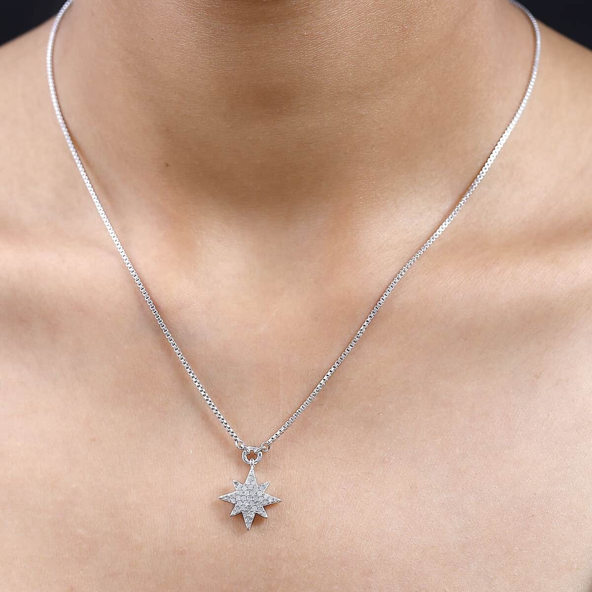 Diamond Celestial Star Burst Necklace 18 Inches in Rhodium Over Sterling Silver 0.33 ctw image number 2