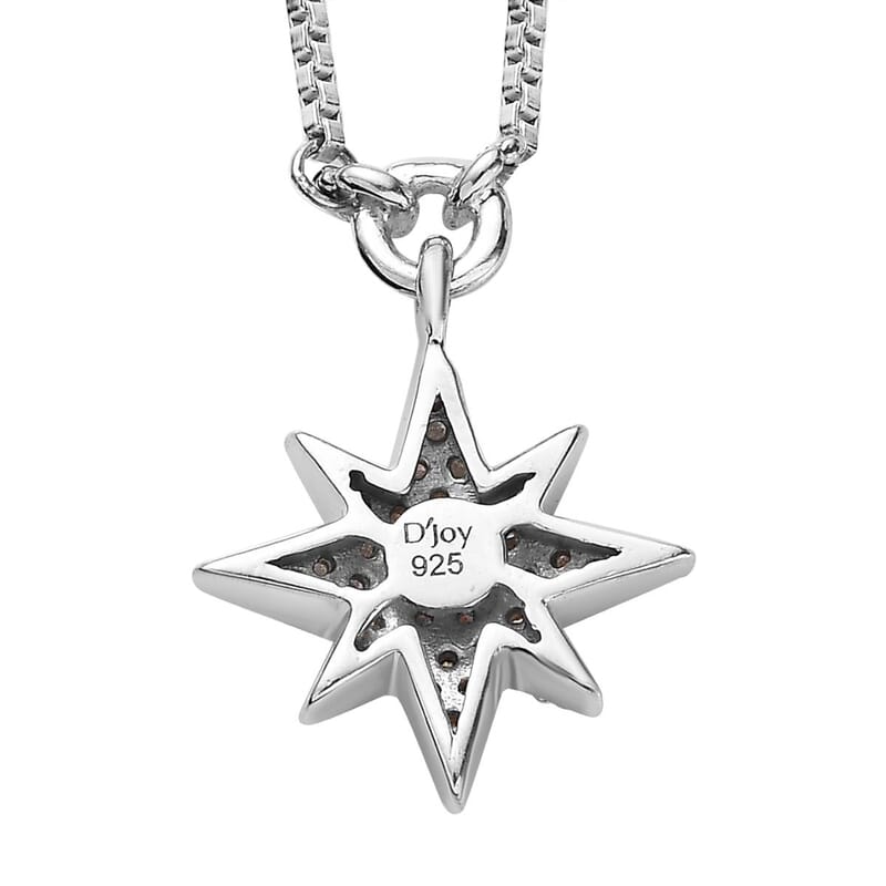 Diamond Celestial Star Burst Necklace 18-20 Inches in Rhodium Over Sterling Silver 0.33 ctw