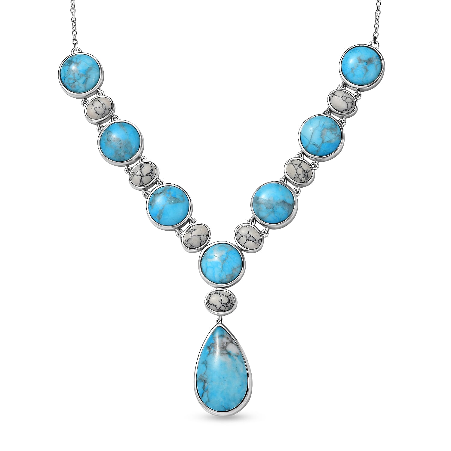 Karis Blue and White Howlite Deck of Cards Spade Symbol Signet Necklace in Platinum Bond with Stainless Steel Chain 18 Inches 51.40 ctw