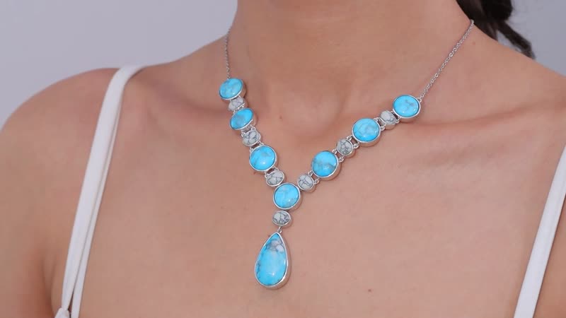 Karis Blue and White Howlite Deck of Cards Spade Symbol Signet Necklace in Platinum Bond with Stainless Steel Chain 18 Inches 51.40 ctw