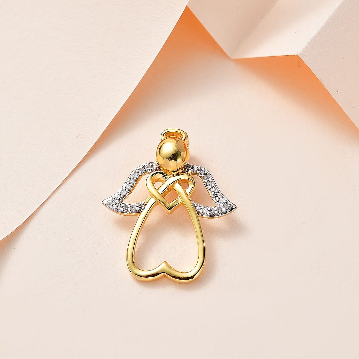 Diamond Guardian Angel Infinity Heart Pendant in 14K Yellow Gold Over Sterling Silver 0.10 ctw image number 1