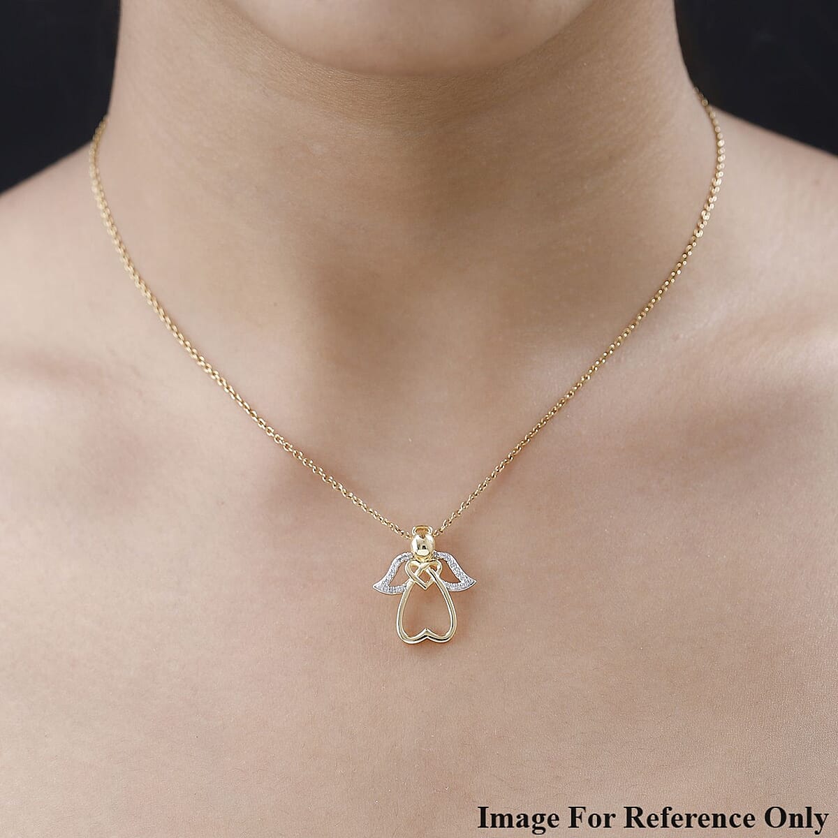 Diamond Guardian Angel Infinity Heart Pendant in 14K Yellow Gold Over Sterling Silver 0.10 ctw image number 2
