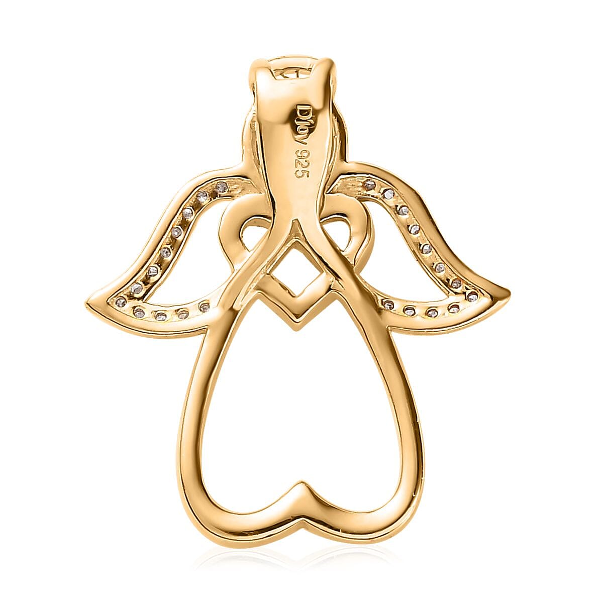 Diamond Guardian Angel Infinity Heart Pendant in 14K Yellow Gold Over Sterling Silver 0.10 ctw image number 4