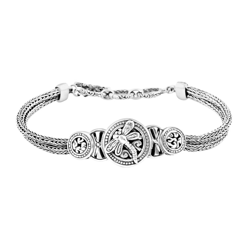 Bali Legacy Sterling Silver Toggle Clasp Dragonfly Bracelet (6.50-8.0In) 19.00 Grams
