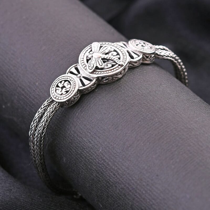 Bali Legacy Sterling Silver Toggle Clasp Dragonfly Bracelet (6.50-8.0In) 19.00 Grams