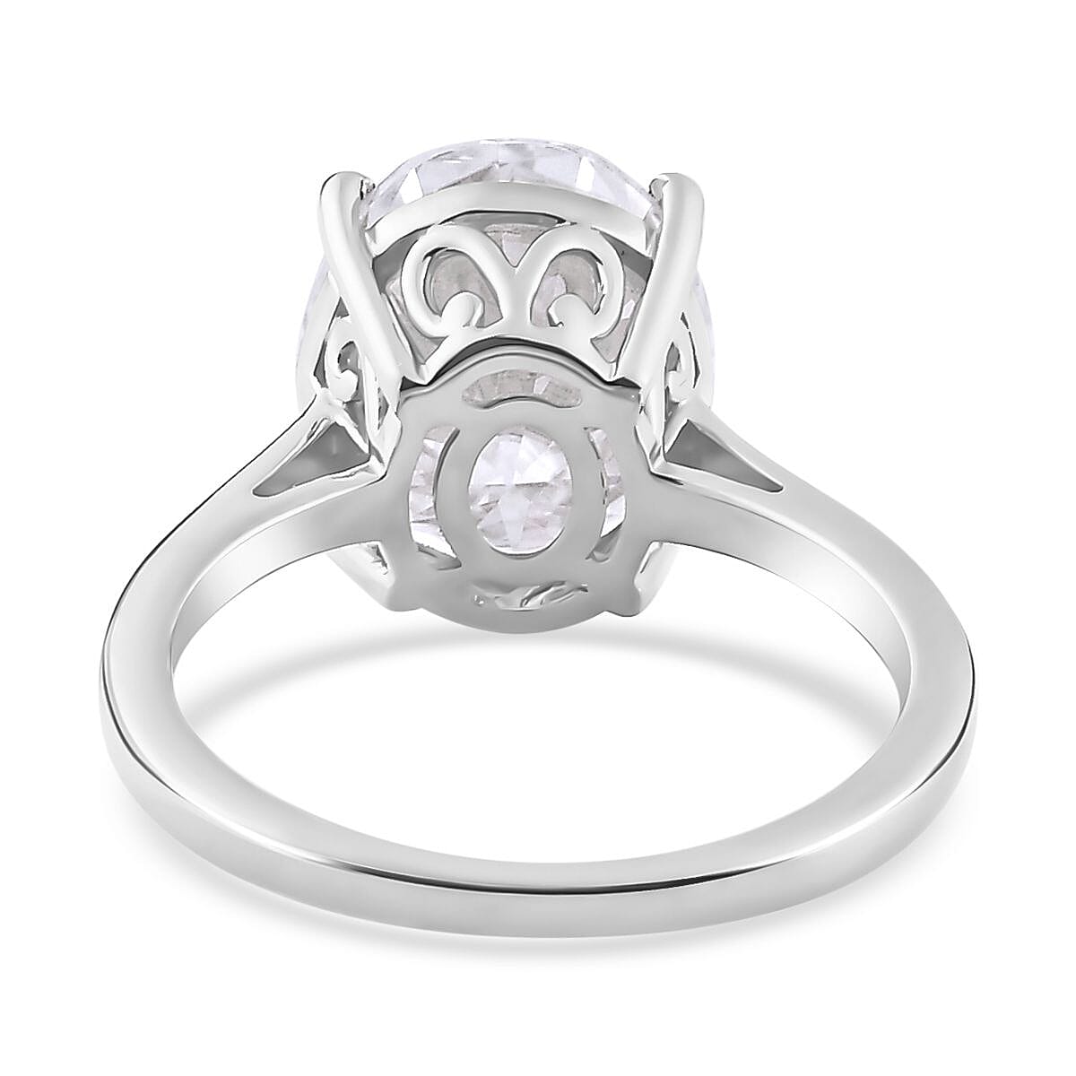 Moissanite (Oval 12x10mm) Solitaire Ring in Platinum Over Sterling Silver (Size 10.0) 5.00 ctw image number 4
