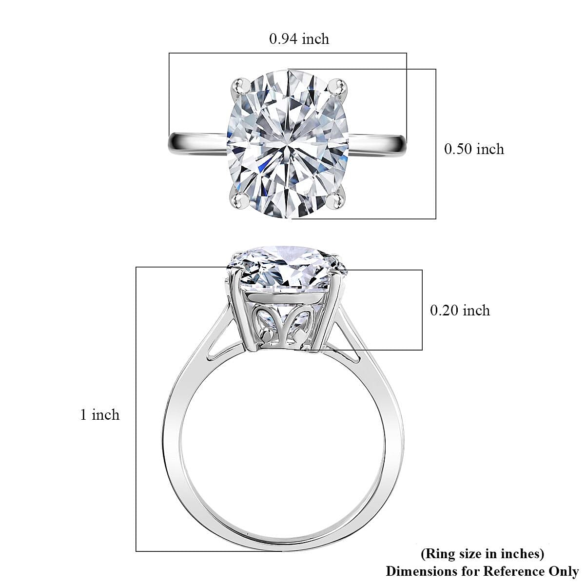 Moissanite (Oval 12x10mm) Solitaire Ring in Platinum Over Sterling Silver (Size 10.0) 5.00 ctw image number 5