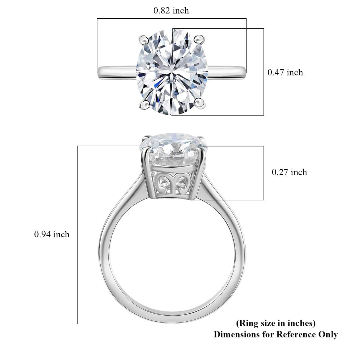 Moissanite Solitaire Ring in Platinum Over Sterling Silver (Size 10.0) 3.65 ctw image number 5