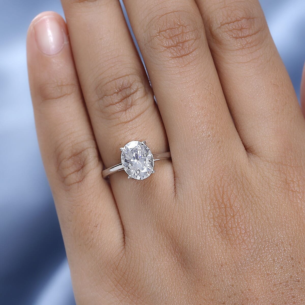 Moissanite Solitaire Ring in Platinum Over Sterling Silver (Size 10.0) 2.70 ctw image number 2