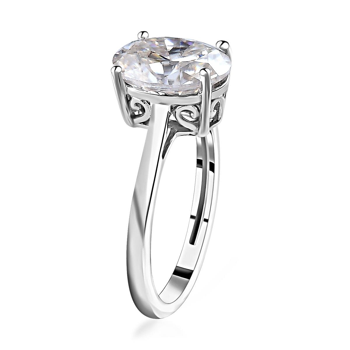 Moissanite Solitaire Ring in Platinum Over Sterling Silver (Size 10.0) 2.70 ctw image number 3