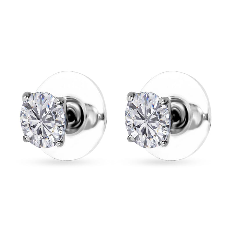 Moissanite Stud Earrings in Platinum Over Sterling Silver 2.90 ctw