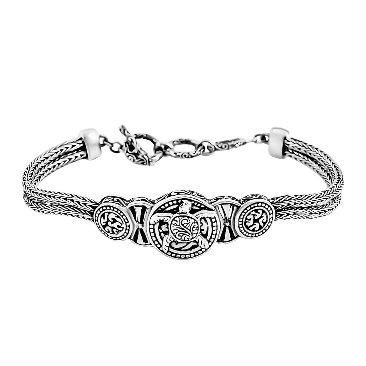 Bali Legacy Sterling Silver Toggle Clasp Turtle Bracelet (6.50-8.0In) 19.20 Grams image number 0
