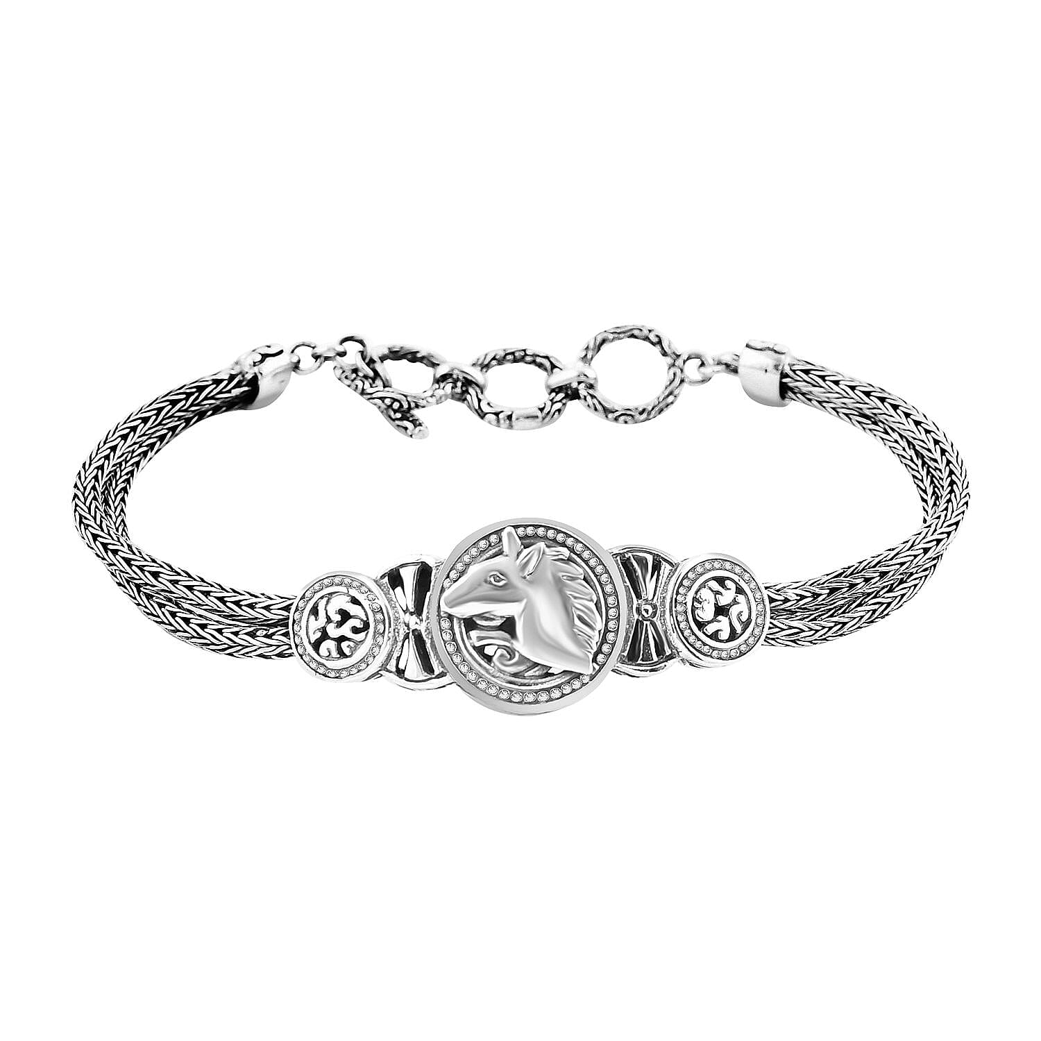Bali Legacy Sterling Silver Toggle Clasp Horse Bracelet (6.50-8.0In) 19.10 Grams