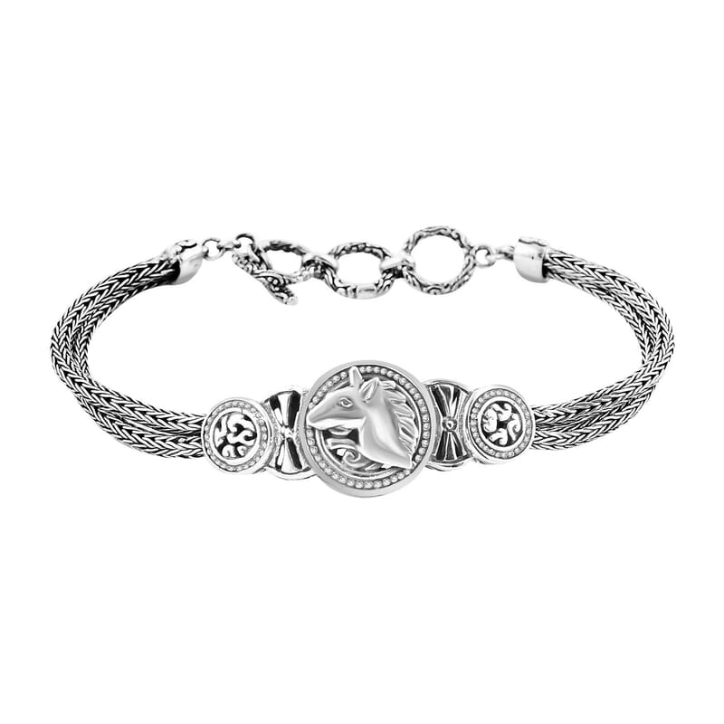 Bali Legacy Sterling Silver Toggle Clasp Horse Bracelet (6.50-8.0In) 19.10 Grams