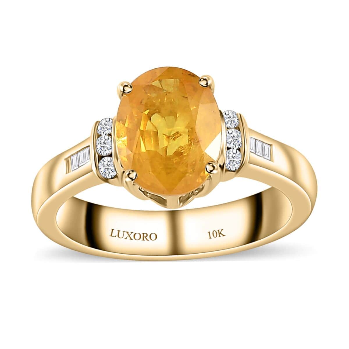 Doorbuster Luxoro 10K Yellow Gold Premium Madagascar Yellow Sapphire and G-H I2 Diamond Ring 2.40 ctw image number 0