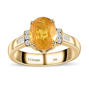 Luxoro 10K Yellow Gold Premium Madagascar Yellow Sapphire and G-H I2 Diamond Ring (Size 10.0) 2.40 ctw