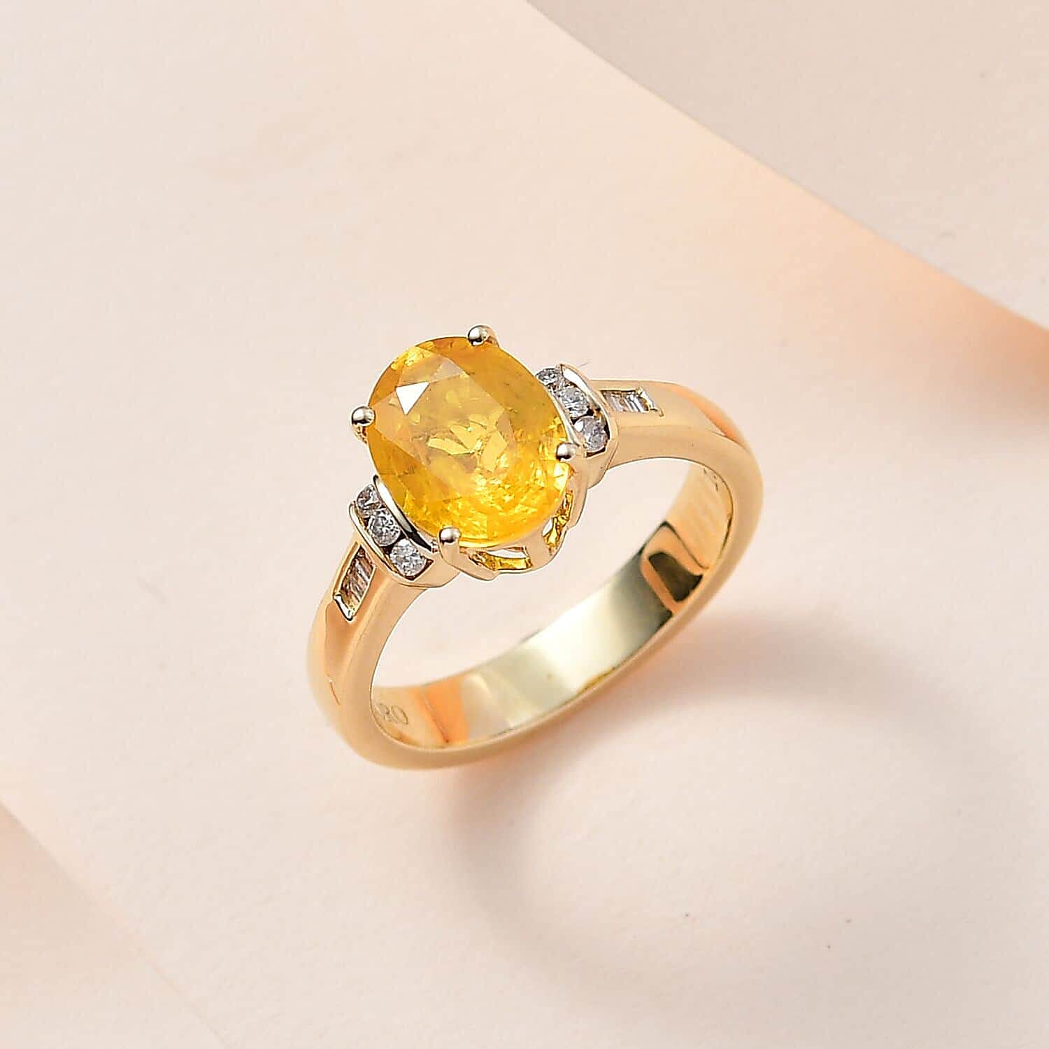 Luxoro 10K Yellow Gold Premium Madagascar Yellow Sapphire and G-H I2 Diamond Ring (Size 10.0) 2.40 ctw