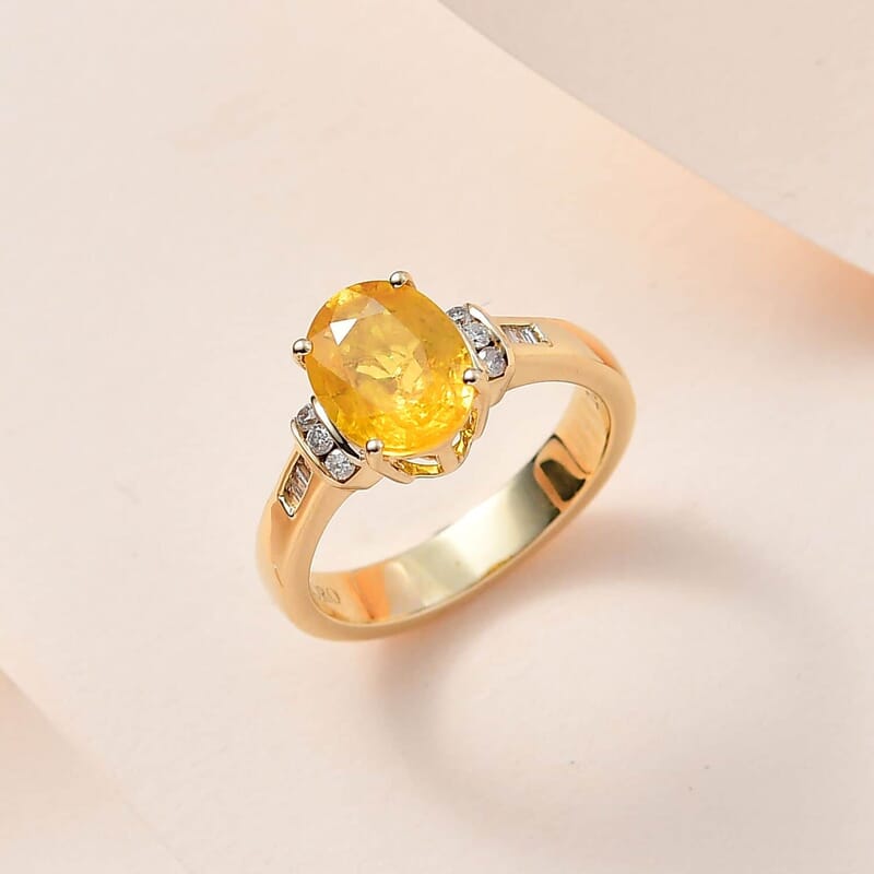 Luxoro 10K Yellow Gold Premium Madagascar Yellow Sapphire and G-H I2 Diamond Ring (Size 10.0) 2.40 ctw