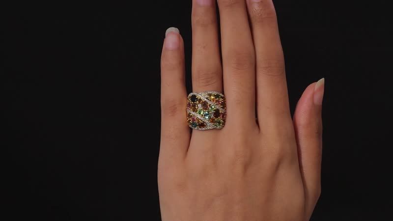 Multi-Tourmaline and White Zircon Ring in Vermeil Yellow Gold Over Sterling Silver (Size 7.0) 5.35 ctw