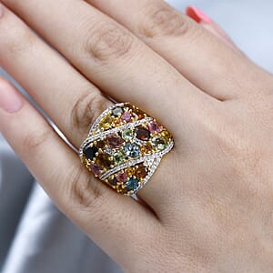 Multi-Tourmaline and White Zircon Ring in Vermeil Yellow Gold Over Sterling Silver (Size 7.0) 5.35 ctw