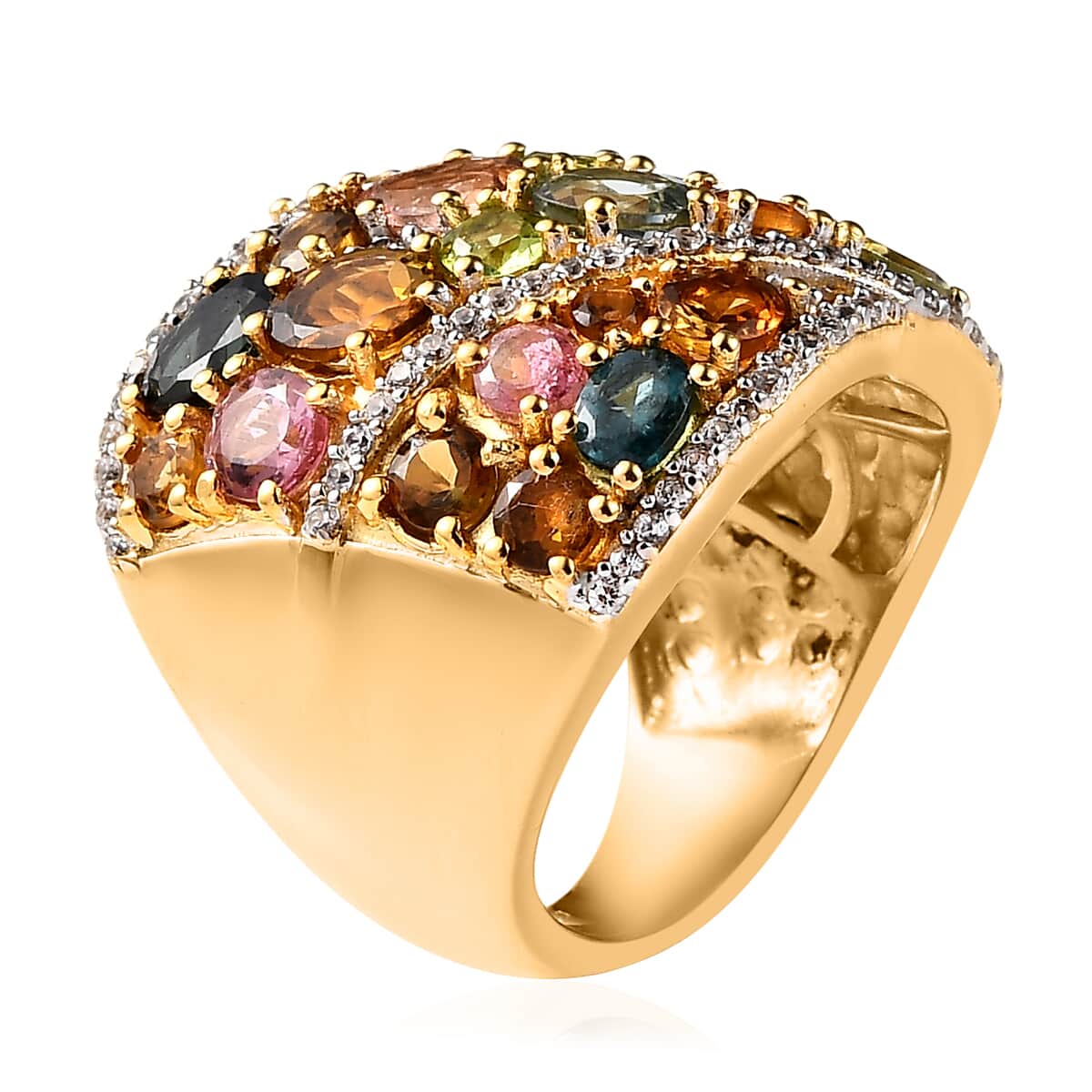 Multi-Tourmaline and White Zircon Ring in Vermeil Yellow Gold Over Sterling Silver (Size 7.0) 5.35 ctw image number 3