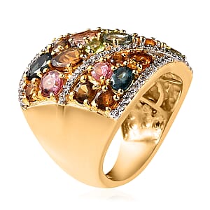 Multi-Tourmaline and White Zircon Ring in Vermeil Yellow Gold Over Sterling Silver (Size 7.0) 5.35 ctw