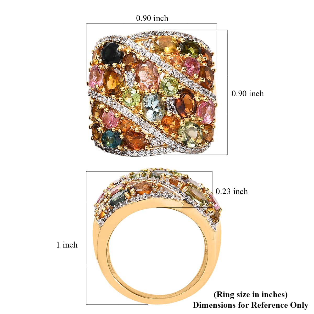 Multi-Tourmaline and White Zircon Ring in Vermeil Yellow Gold Over Sterling Silver (Size 7.0) 5.35 ctw image number 5