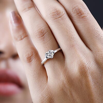 Moissanite 0.67 ctw Ring in Platinum Over Sterling Silver (Size 8.0)