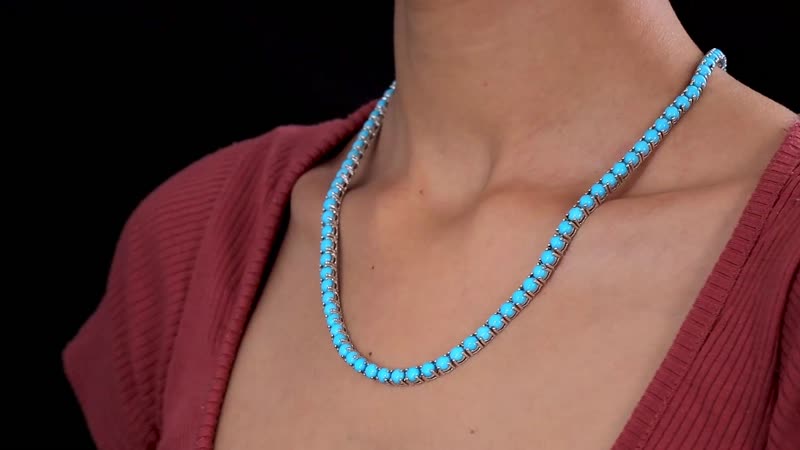 Sleeping Beauty Turquoise 41.35 ctw Tennis Necklace 18 Inches in Platinum Over Sterling Silver