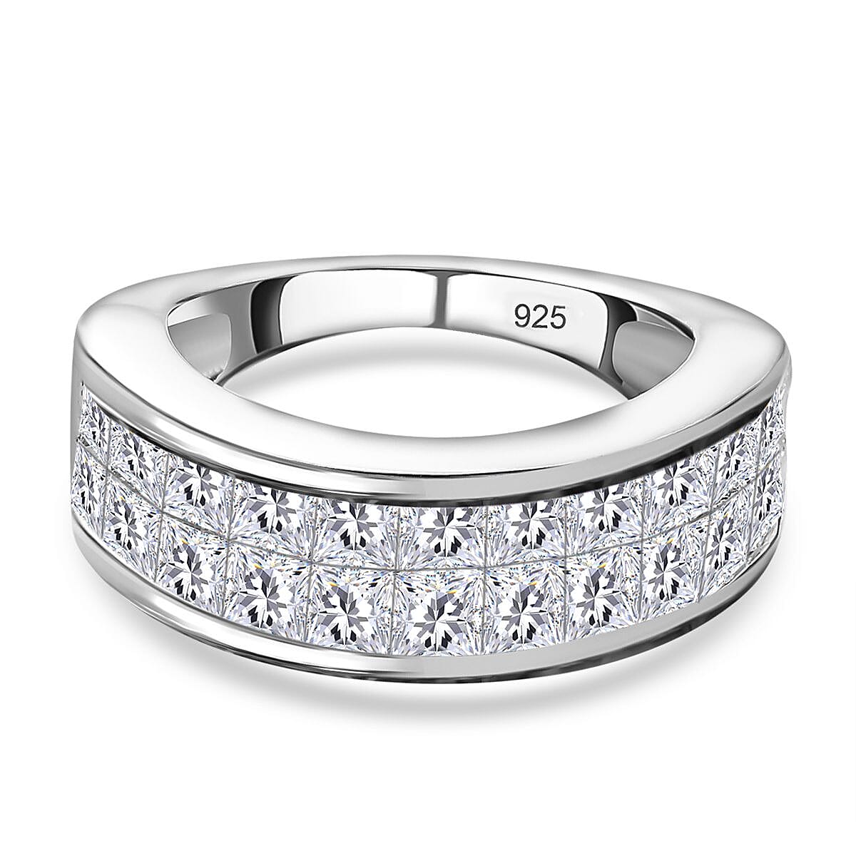 White Moissanite 3.52 ctw Ring in Platinum Over Sterling Silver (Size 8.0)
