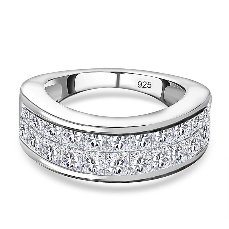 White Moissanite 3.52 ctw Ring in Platinum Over Sterling Silver (Size 8.0)