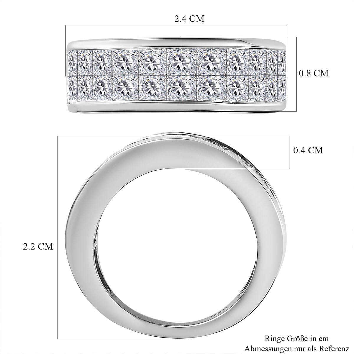 White Moissanite 3.52 ctw Ring in Platinum Over Sterling Silver (Size 8.0)