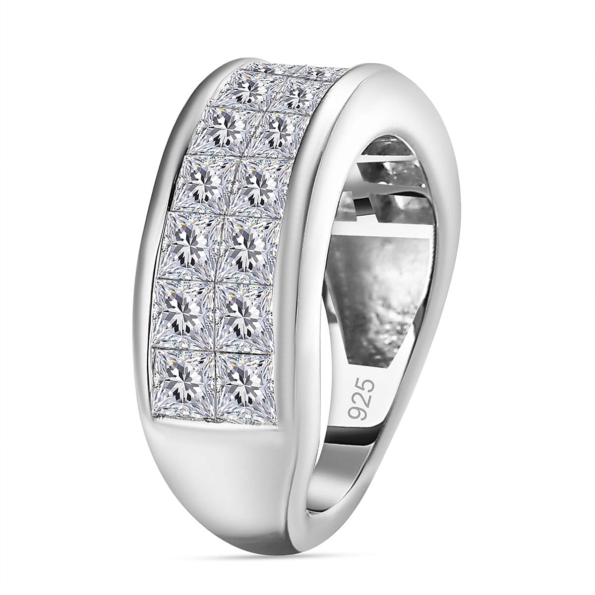 White Moissanite 3.52 ctw Ring in Platinum Over Sterling Silver (Size 8.0)