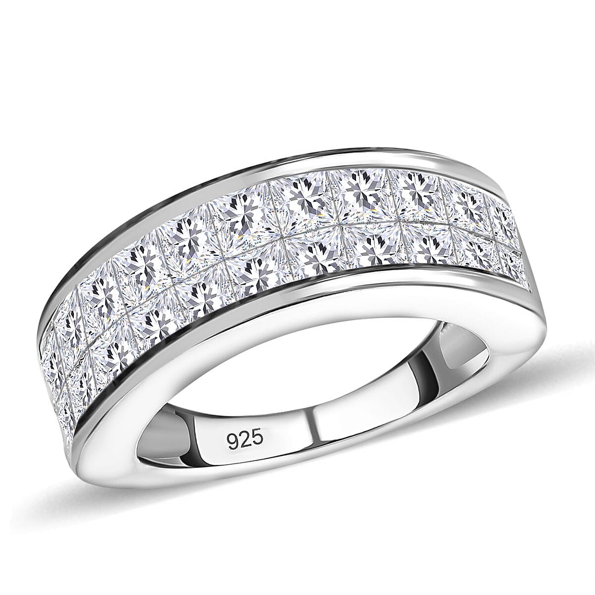 White Moissanite 3.52 ctw Ring in Platinum Over Sterling Silver (Size 8.0)