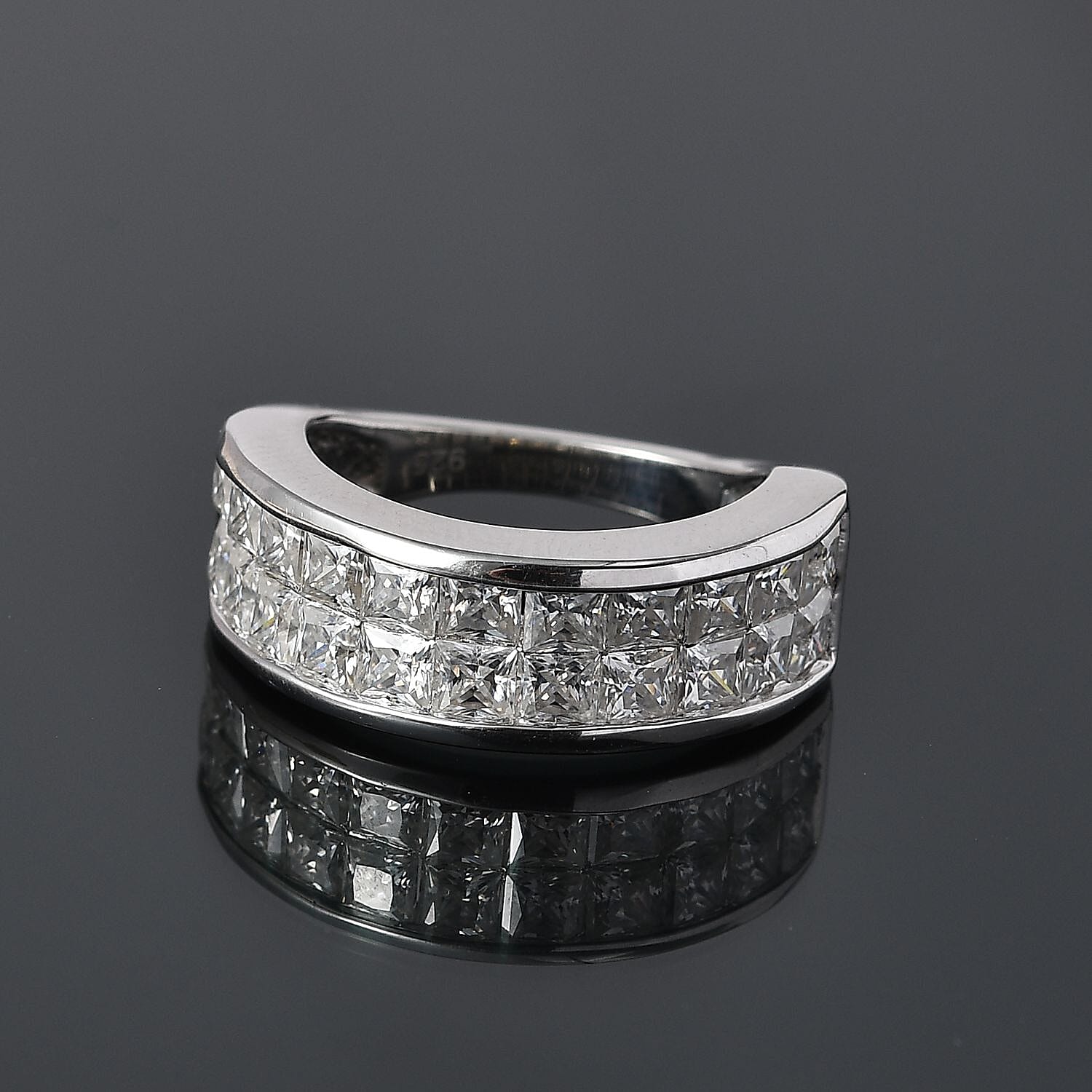 White Moissanite 3.52 ctw Ring in Platinum Over Sterling Silver (Size 8.0)